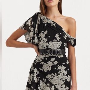 Ralph Lauren Black Asymmetrical Ruffled Cocktail Dress